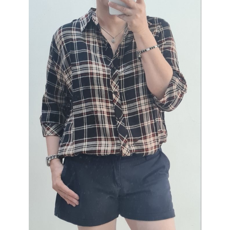 Blouse kemeja katun rayon premium motif kotak