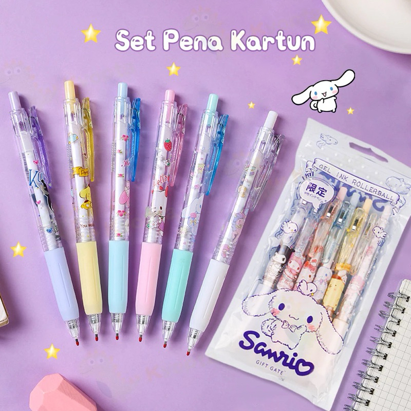 

GEMLO- PULPEN MEKANIK 1SET ISI 6PCS MOTIF SANRIO KARAKTER KAWAI CUTE