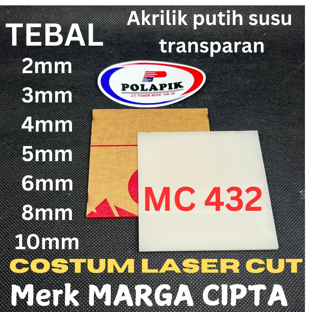 Akrilik putih susu merk MARGA CIPTA Laser Cutting Custom Acrylic susu Arilik lembaran Putih Susu 432