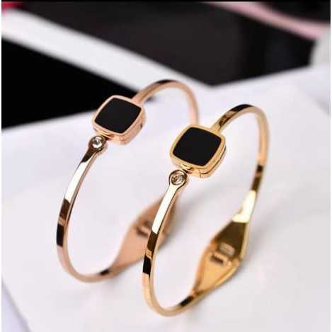 Gelang Bangle Kotak Hitam Mewah Fashion Wanita Titanium Anti Karat