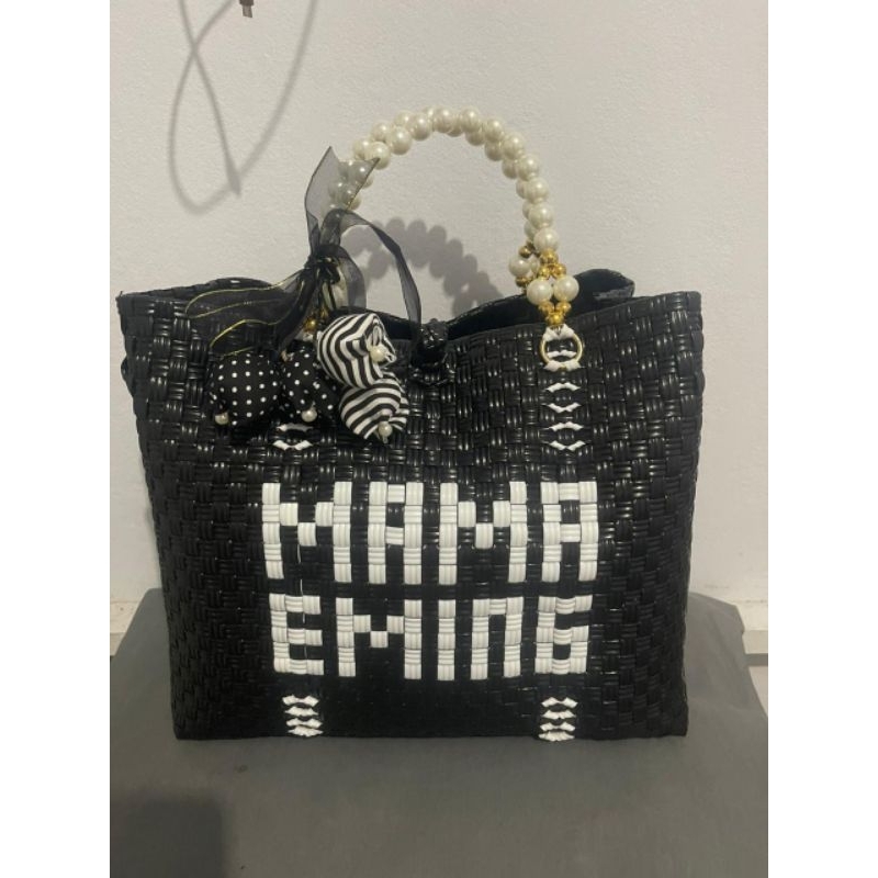 tas anyam pakai nama handle mutiara