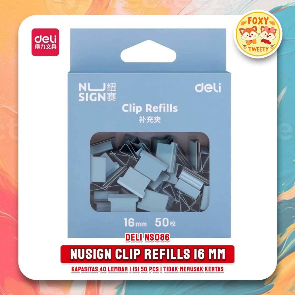

Nusign Fastener Clip Refill / Refill Binder Clip / Isi Penjepit Kertas Otomatis Isi 50 Kapasitas 40 Lembar NS086 Deli
