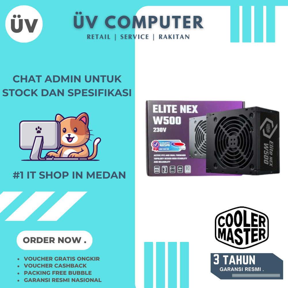 Power Supply PSU Internal PC Komputer Cooler Master Elite NEX 500W | Black Hitam | Non Modular 80+ P