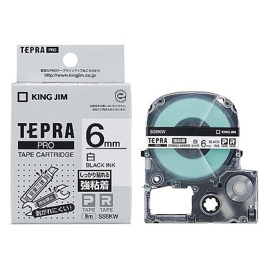 

King Jim SS6KW Tepra PRO tape 6mm, Strong Adhesive White Label, Black Text