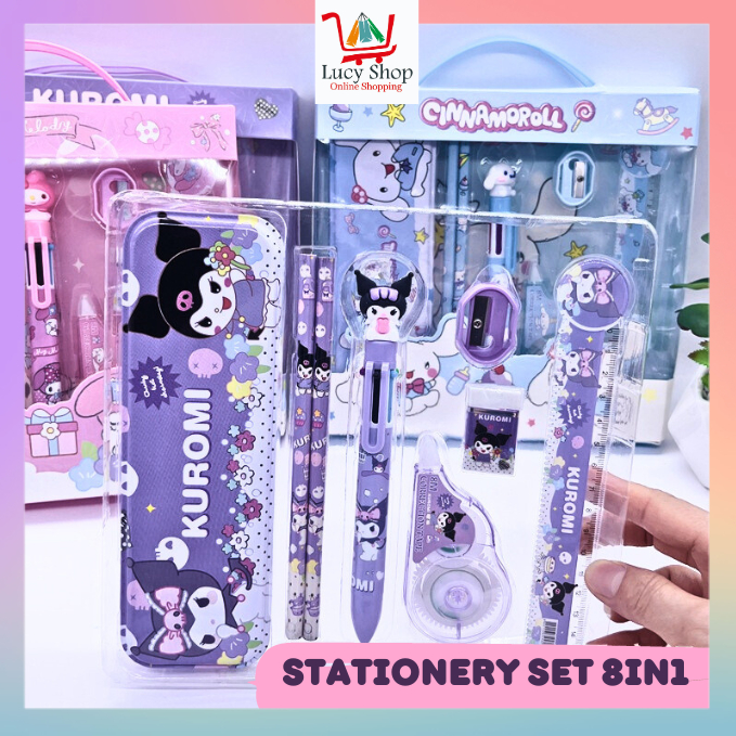 

Set Alat Tulis Anak 8 in 1 Motif Sanrio Melodi Cinamon Kuromi Stationary Set Perlengkapan Sekolah Lucu Suvenir Kado