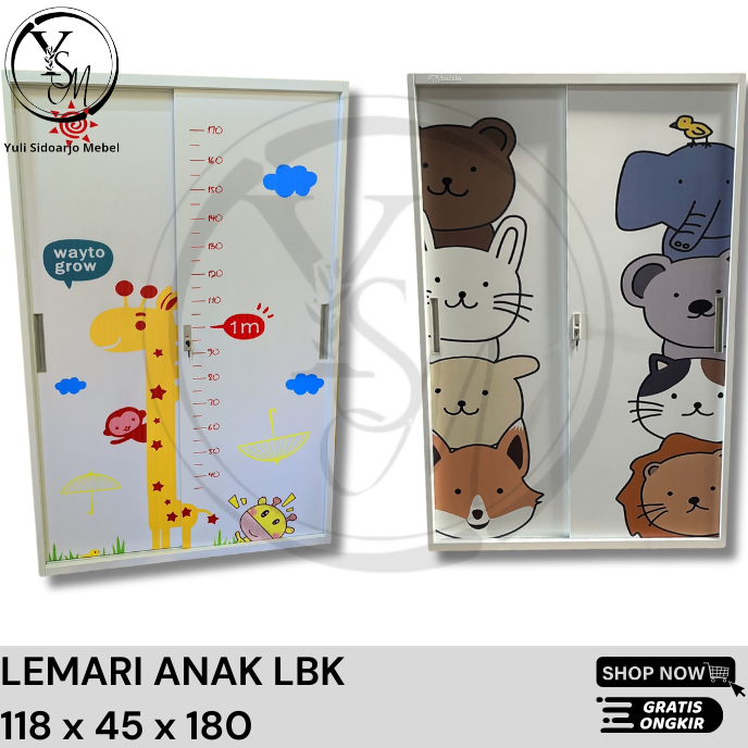 Lemari Baju Besi Sliding LBK - Lemari Baju Motif Anak - Lemari Anak - Lemari Sliding Baju Anak