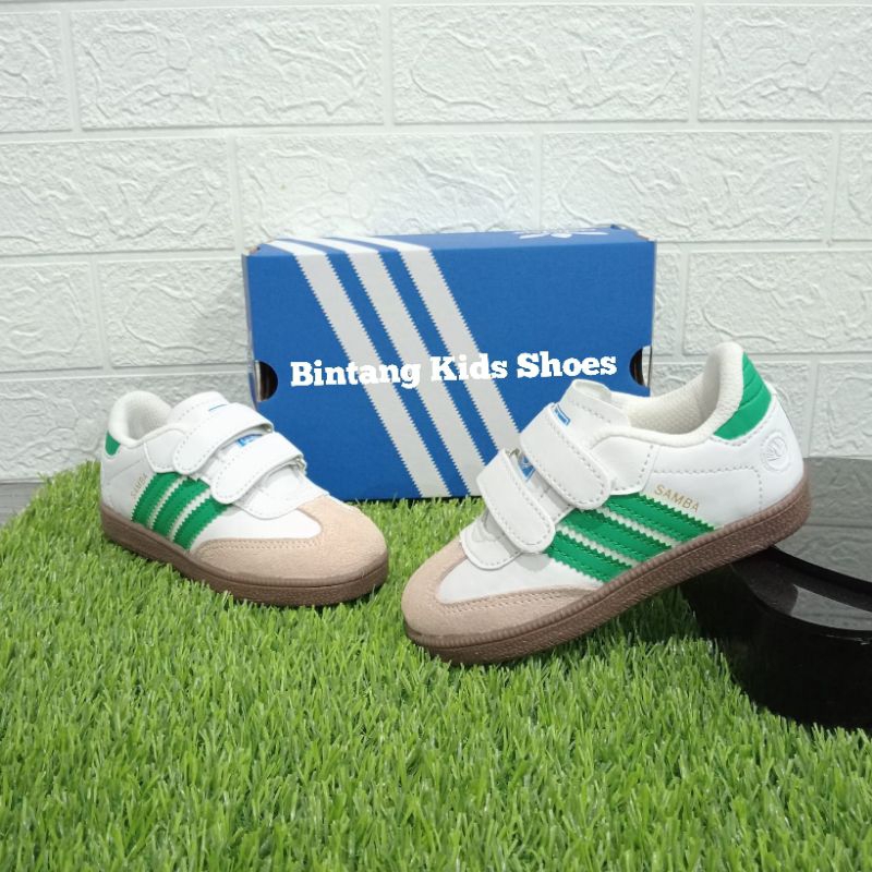 Sepatu Anak Anak 2 - 9 Tahun Sepatu Adidas Samba Vegan Putih Hijau Sepatu Anak Laki Laki Perempuan S