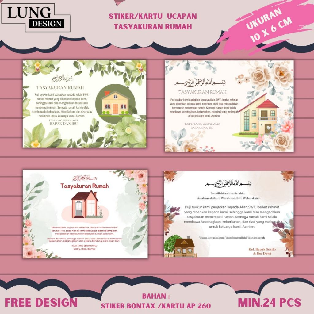 FREE DESIGN Kartu/Stiker Tasyakuran Rumah, Custom Stiker atau Kartu Tasyakuran Pindahan Rumah / STIK