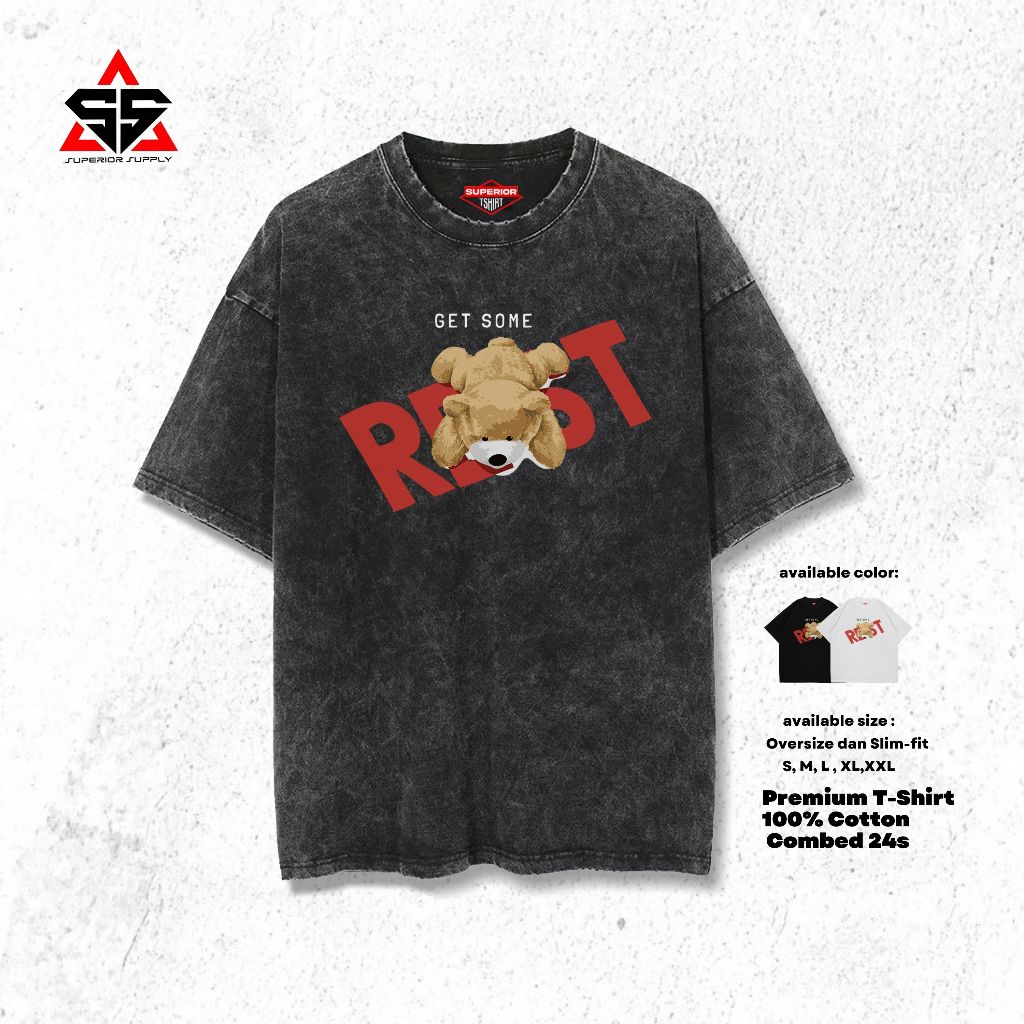 SUPERIOR Kaos Bear Get Some Rest Oversize stonewash washed tshirt kaos BEAR-1