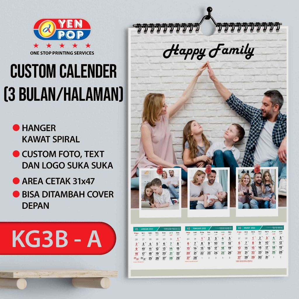 

Cetak Kalender 2025 uk. A3+ ( 3 Bulanan ) - Custom Foto, Nama , Logo - KG3B - A, Tanpa Cover