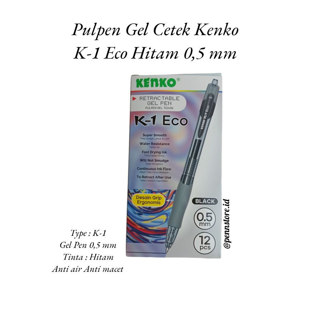 

(pcs) Pulpen Gel Cetek Kenko K-1 Eco Hitam 0,5 mm / Pena / Bolpen