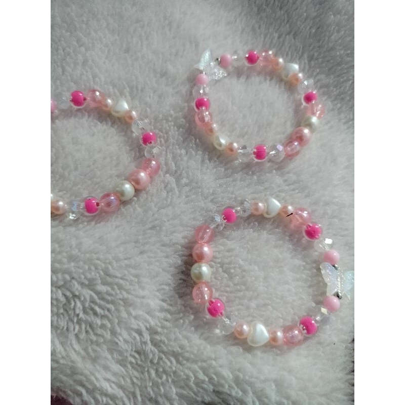 gelang karet lucu pink / gelang manik beads pink