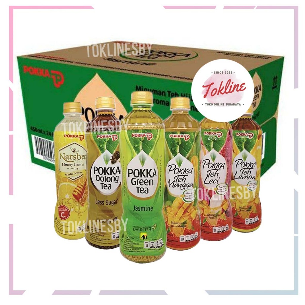 

[ 1 Karton isi 24 Botol ] Pokka Green Tea Oolong Tea Jasmine Tea Less Sugar No Sugar Teh Mangga Natsbee 450ml