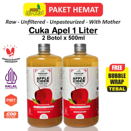 

Suur Lemon Cuka Apel - Apple Cider Vinegar 1 Liter - Premiun Cuka Apel Organik With The Mother