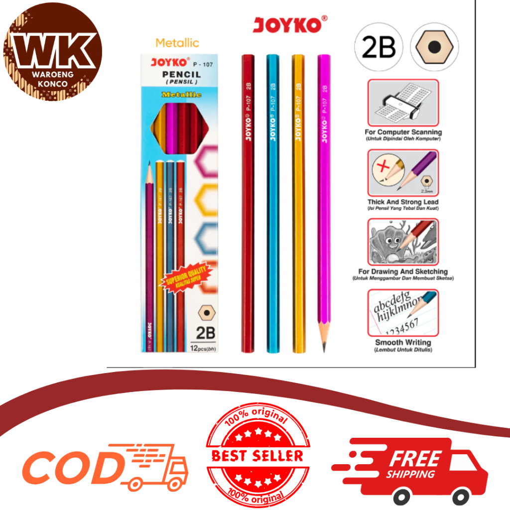 

Pensil Pencil Joyko P-107 Metallic 2B 1 Box 12 Pcs