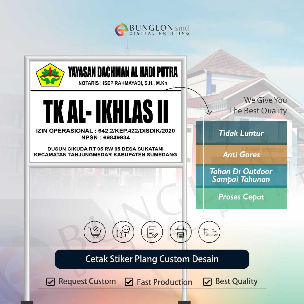 STIKER PLANG SEKOLAH TK PAUD SD SMP SMA CUSTOM DESAIN TAHAN HINGGA TAHUNAN