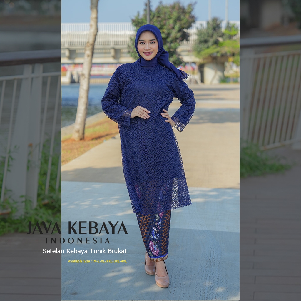 Biru Navy - Setelan & Atasan 𝗞𝗲𝗯𝗮𝘆𝗮 𝗧𝘂𝗻𝗶𝗸 𝗠𝗼𝗱𝗲𝗿𝗻 / Kebaya Wisuda / Baju Wanita / Baju Atasan Wanita 