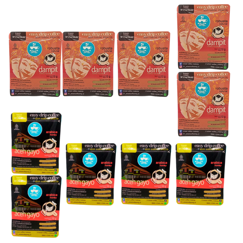 

21streetcoffee Paket Drip Kopi Mix Robusta Arabika isi 10 (5 Arabika Aceh Gayo + 5 Robusta Dampit)