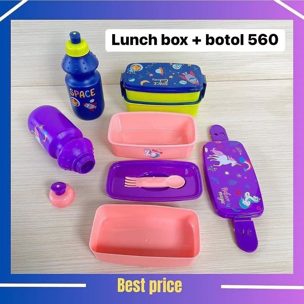 Lunch Box/ Bontot Bekal Makan set botol minum dan tas bekal mika
