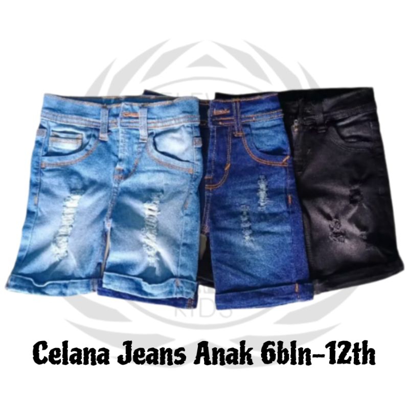 Celana Jeans Pendek Anak 6bulan-12tahun Ripped Jeans Premium || Eleven Kids Terlaris Cewek Cowok Sob