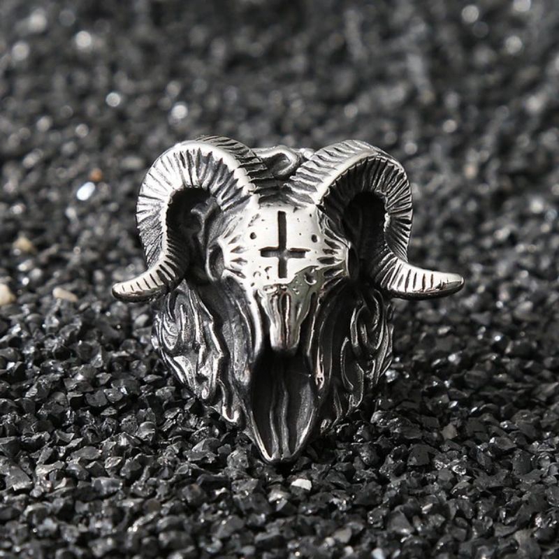 Goth Sheep Ring - Satanic Ring - Cincin Punk Gothic - Skull Ring - Cincin Kepala Tengkorak Domba