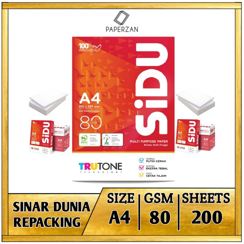 

Kertas HVS A4 80 Gram SIDU Sinar Dunia 1 Kg 200 Lembar