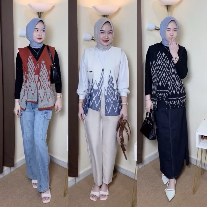 (READY STOK) VEST TENUN ETNIK WANITA MODERN / OUTER TENUN / ROMPI TENUN / OUTER KERJA