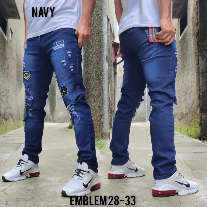 Celana Jeans Jumbo  Sobek Emblem Celana Jeans Panjang Pria  Celana Panjang Jeans Pria Sobek Emblem D
