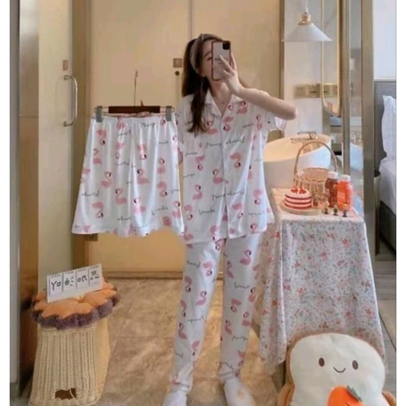 Piyama 3in1 Import Premium Flamingo Dewasa