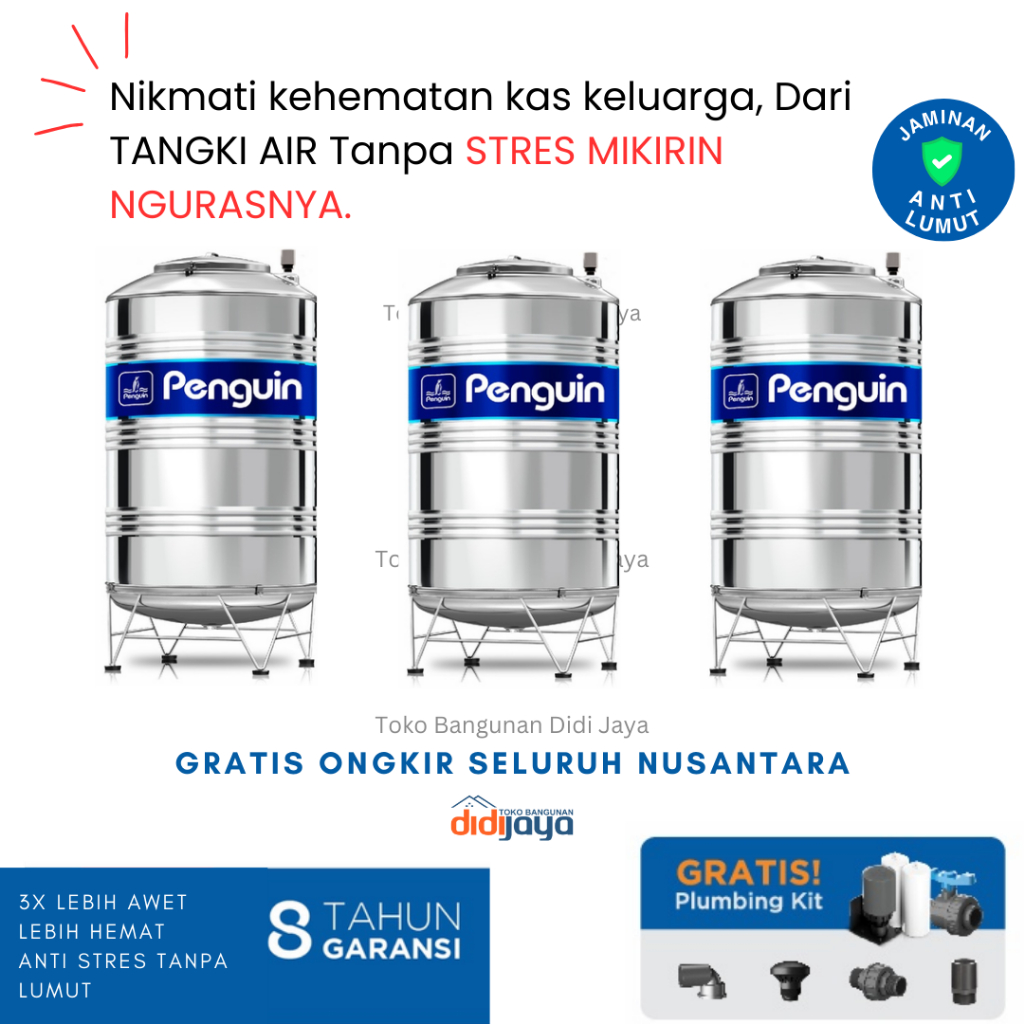 Tandon Air Stainless 500 Liter Penguin | Toren Air | Tangki Air Penguin TBSK 500