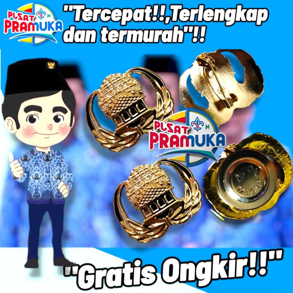 Lencana pin bros korpri bahan kuningan magnet (bijian)
