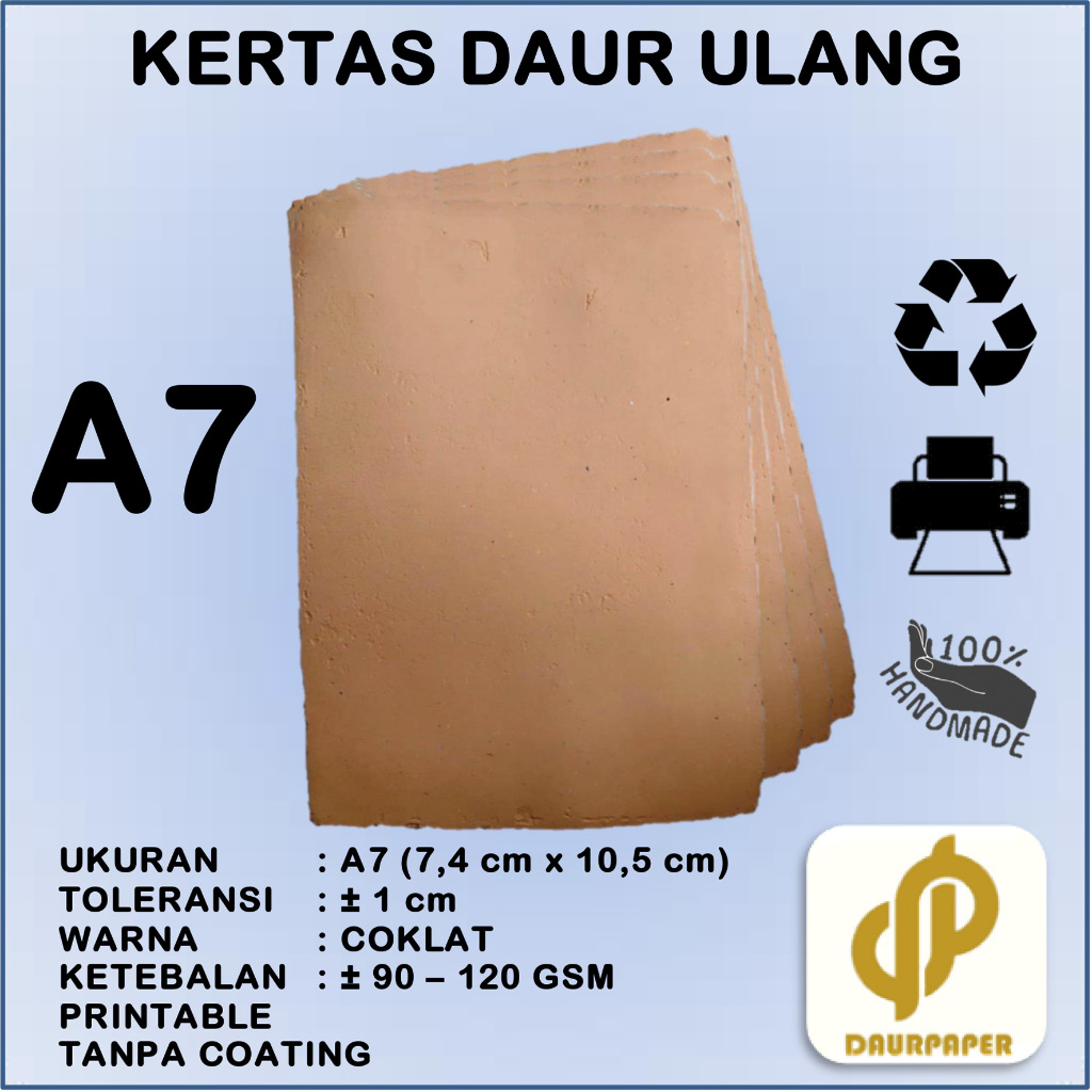 

DAURPAPER Kertas Daur Ulang Recycle Paper Printable Bisa Print Handmade A7 Coklat