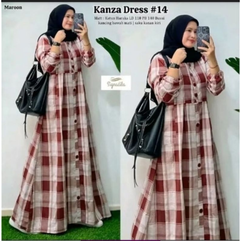 KODE A// Gamis Remaja Gamis kotak Gamis Haruka Gamis motif full kancing Gamis Busui KANZA DRESS
