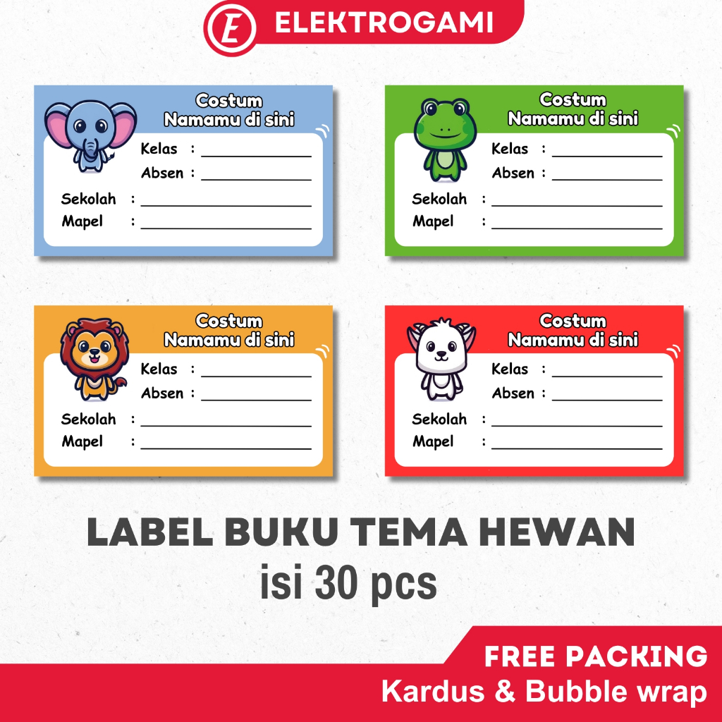 

ELEKTROGAMI Label Buku Pelajaran Tema Hewan isi 30 pcs