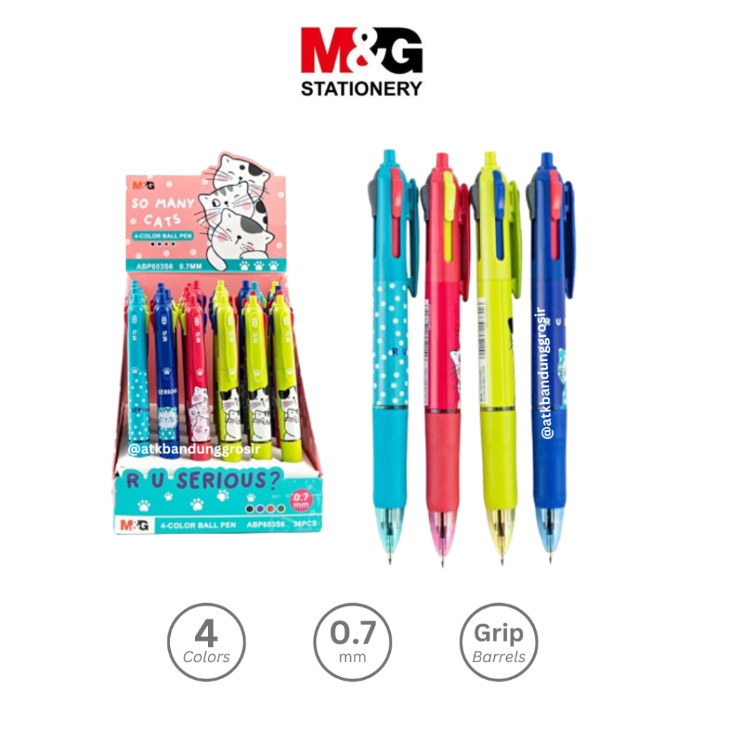 

Pulpen 4 Warna M&G #ABP803S60407P4C Ballpoint 4 Colors So Many Cats All Warna Barel