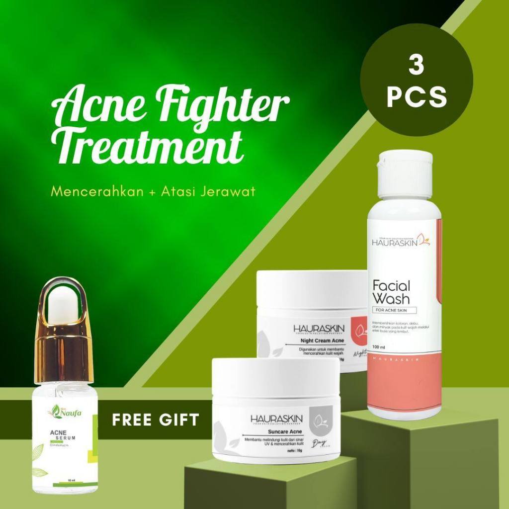 HAURASKIN SKINCARE ACNE WHITENING EKONOMIS ISI 3 PAKET BRIGHTENING KULIT BERJERAWAT