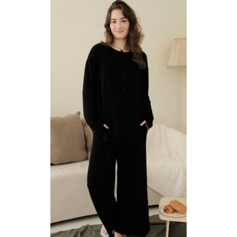 Loungewear Cardigan Set Nueta Hijabnueta | Black