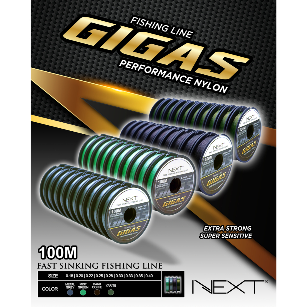 Tali Pancing Next Gigas Fishing Line 1000m Senar Pancing Premium Bahan Monofilament Super kuat