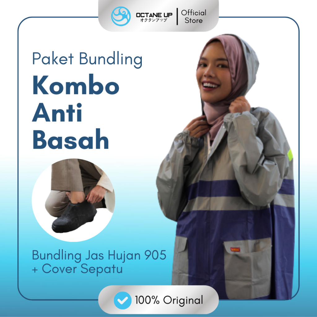 Bundling Jas Hujan Elmondo New Kombinasi 905 Hijau dan Cover Sepatu Elastis Anti Air Hujan Biru Ori