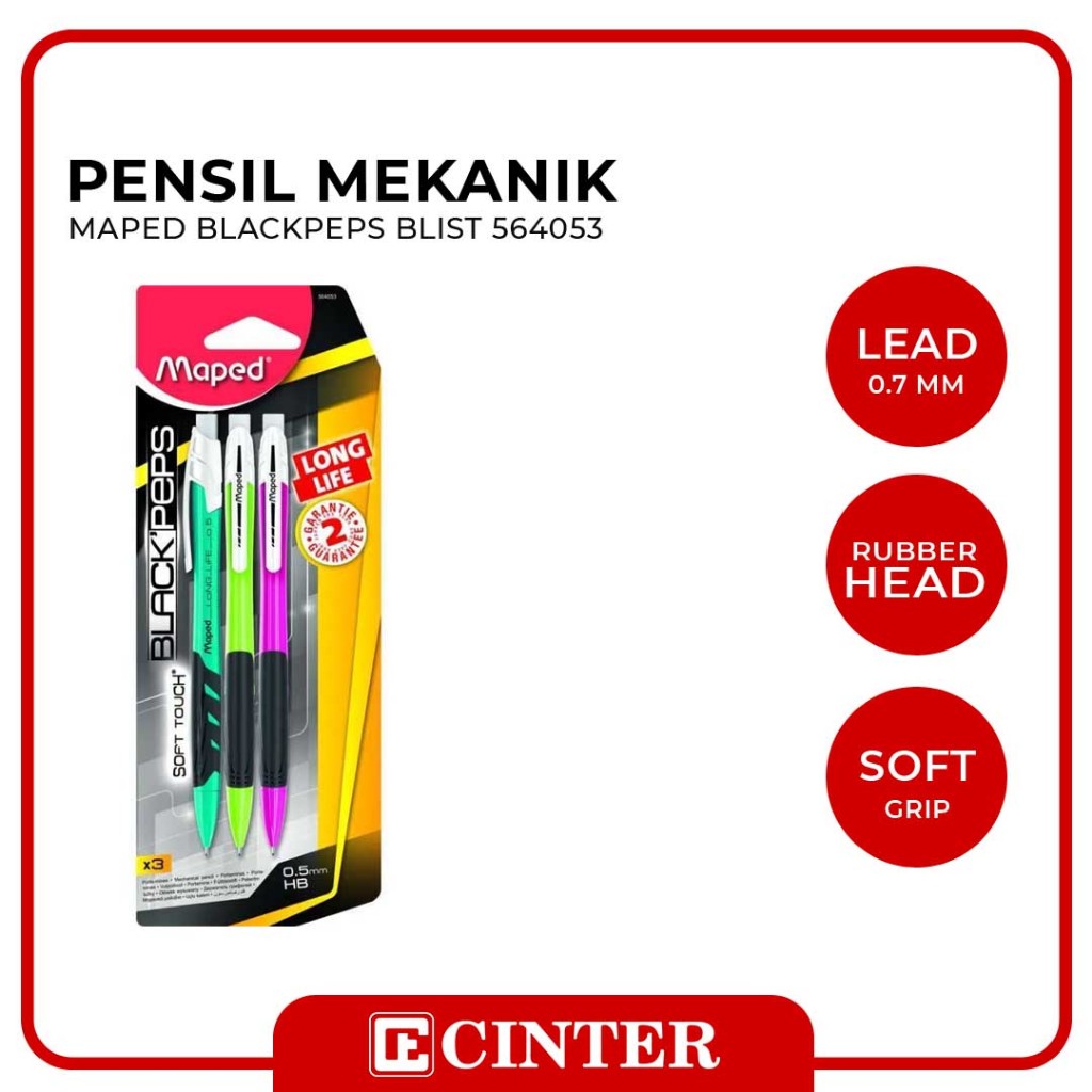 

MAPED - PENCIL / PENSIL MEKANIK BLACK PEP'S LONG LIFE / PENSIL CETEK HB 0.5 ASSORTED COLORS - BLIST 564053