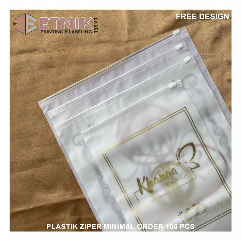 PLASTIK ZIPPER MINIMAL 100 PCS/ziper sablon custom/packing baju/plastik kemasan/plastik packing baju