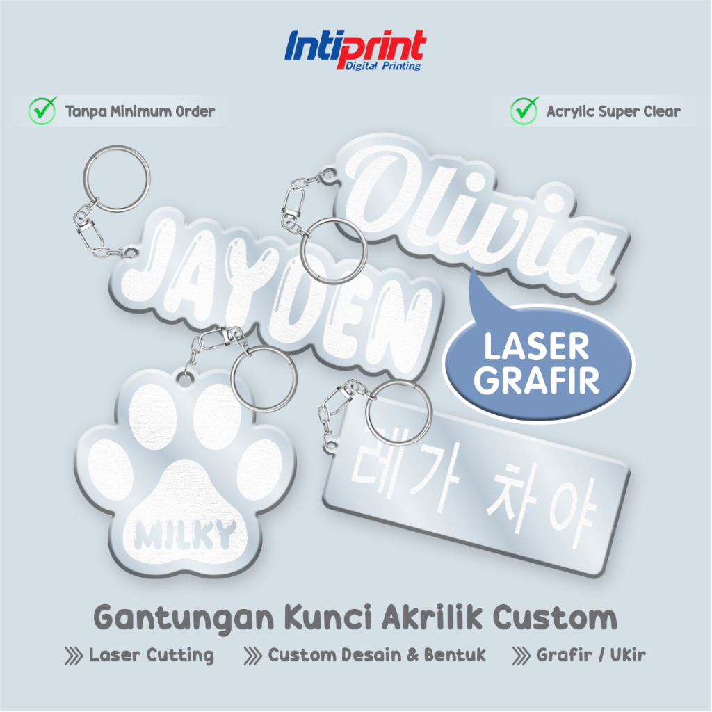 Gantungan Kunci Akrilik Laser Grafir Ukir Nama / Acrylic Keychain Ganci Gravir Custom Logo