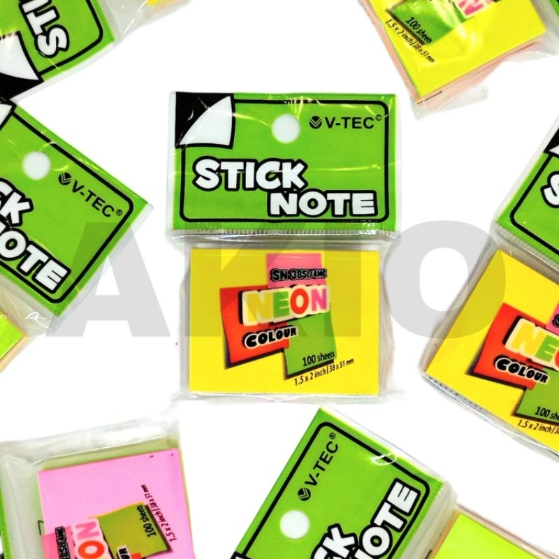 

Memo Stick Note V-TEC NEON 4 Warna SN3851/4MC Sticky Notes Kertas Memo Tempel Simpel Kecil