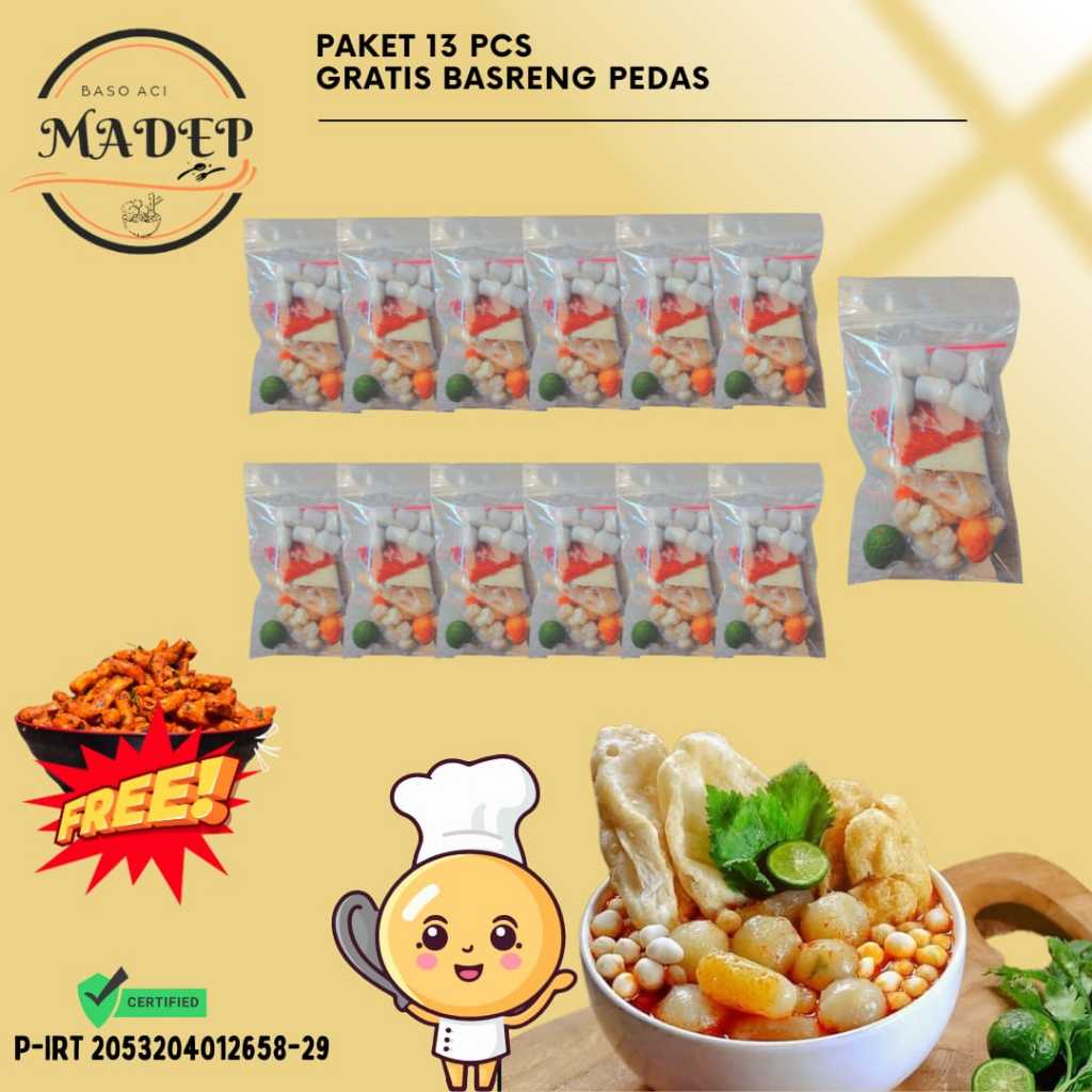 

Paket baso aci 13pcs/paket baso aci isi13 pcs/paket boci isi 13 pcs/paket 13 pcs /Bonus dua basreng