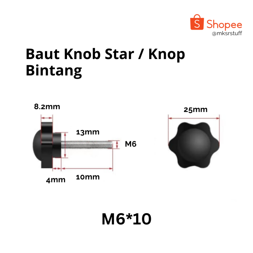 M6 - Baut Knob Star / Knop Bintang