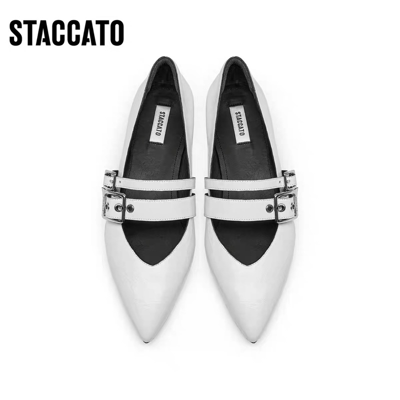 NEW TerMurah ORIGINAL Staccato Official 9A950-005 Flats Shoes - Black White Putih Hitam Sepatu Wanit