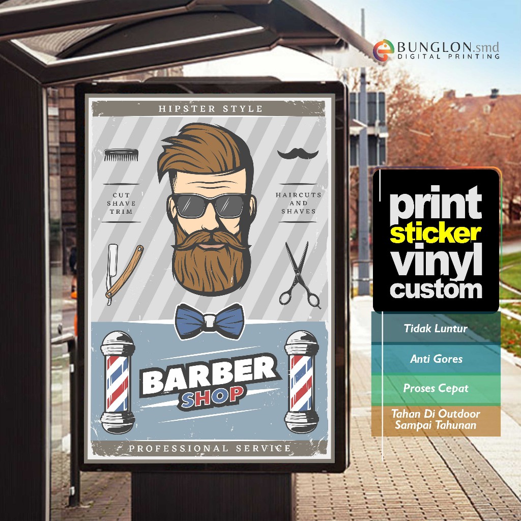 

PRINT CETAK STICKER PLANG PANGKAS RAMBUT BARBERSHOP FREE CUSTOM DESAIN