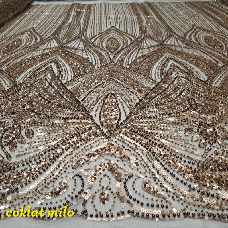 (COD) bakal kebaya pengantin full payet/tile korea payet full cocok buat baju akad,kebaya,dress,gaun