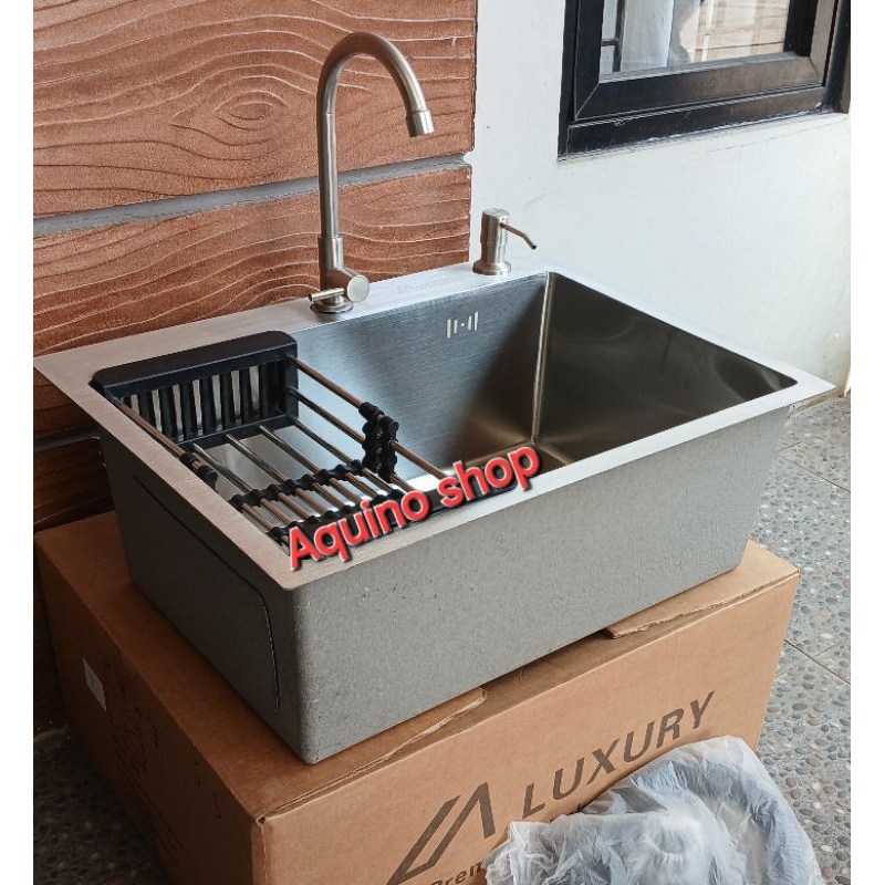 Paket komplit wastafel bak cuci piring 1 lubang kitchen sink stainless ukuran 60cm×45cm×22cm.komplit