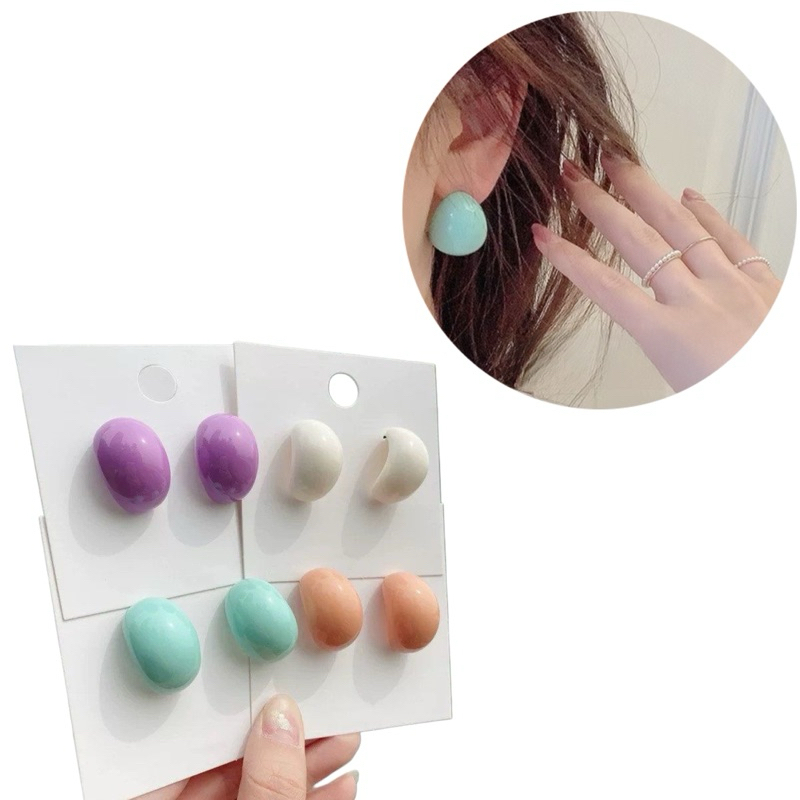 Jeje Hoop Huggie Resin Earrings Anting Tusuk Warna Warni Shell Mangkok Pop Colorpop